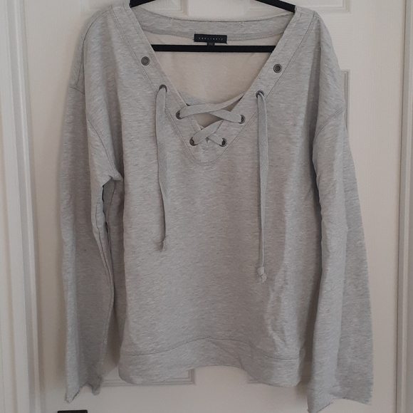 Sanctuary Tops - SANCTUARY Lace Up V-Neck Sweatshirt